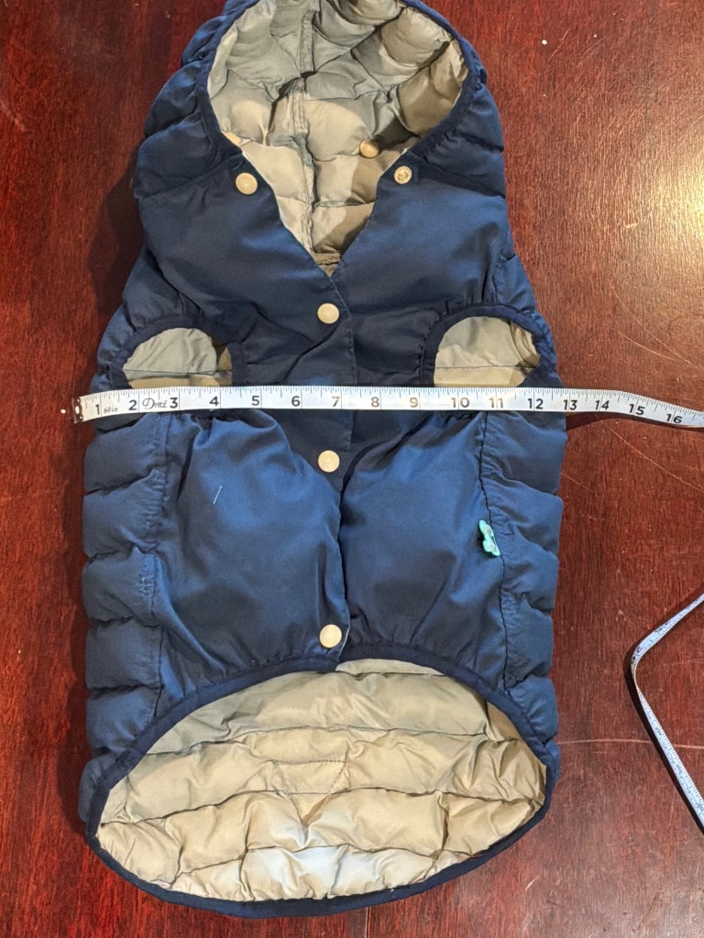 Light Dog Puffer Coat in Blue with Hood Snap Closure - Picture 5 of 6